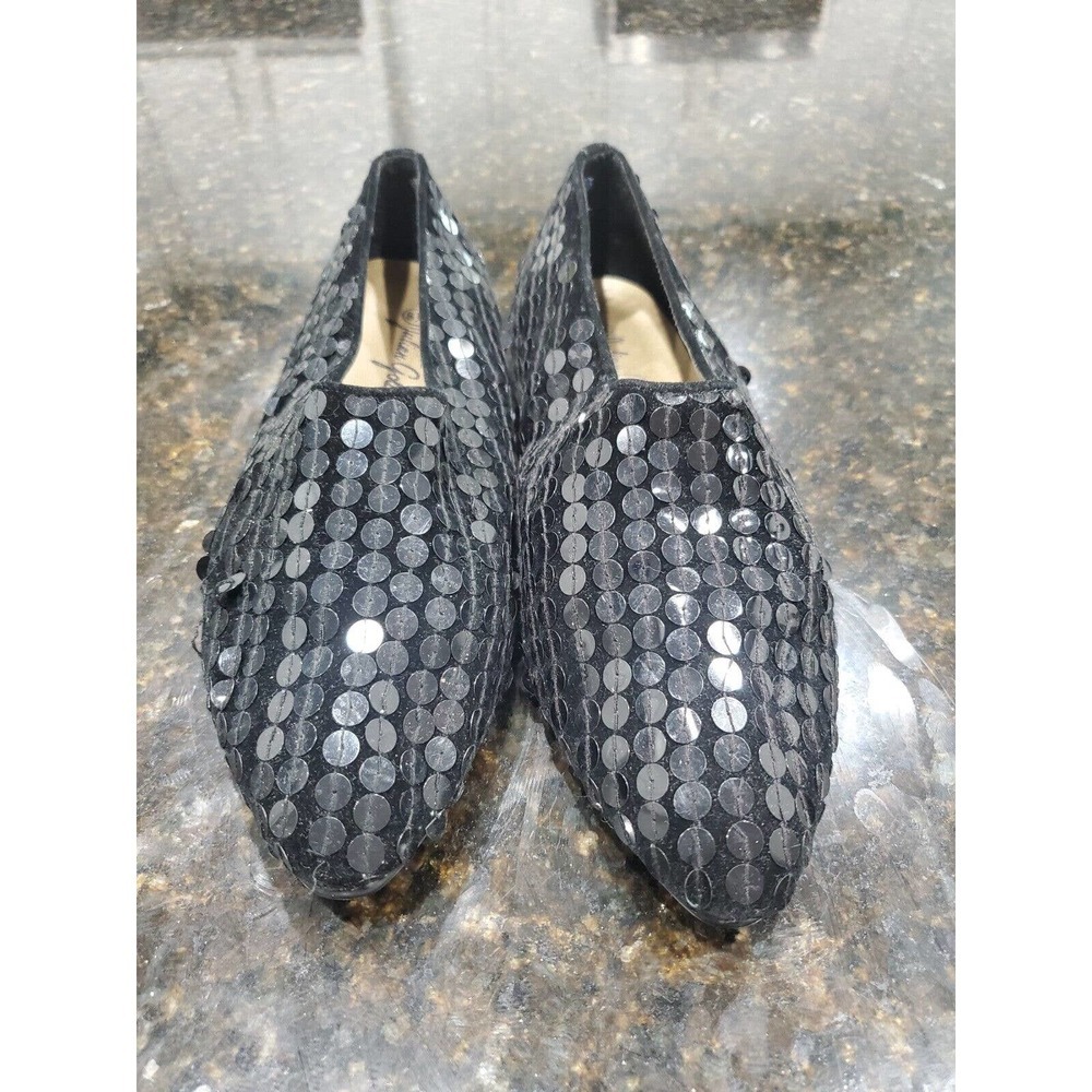 Julian Gold Women's Black Slip on Closed Toe Sequin Flats Shoes Size 8.5